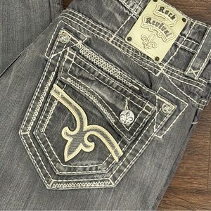 Rock Revival Jasper Straight Gray Distressed Jeans Men’s Size 38